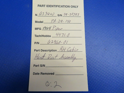 Piper PA-28-140 RH Cabin Heat Duct Assy P/N 62960-01 (1220-461)