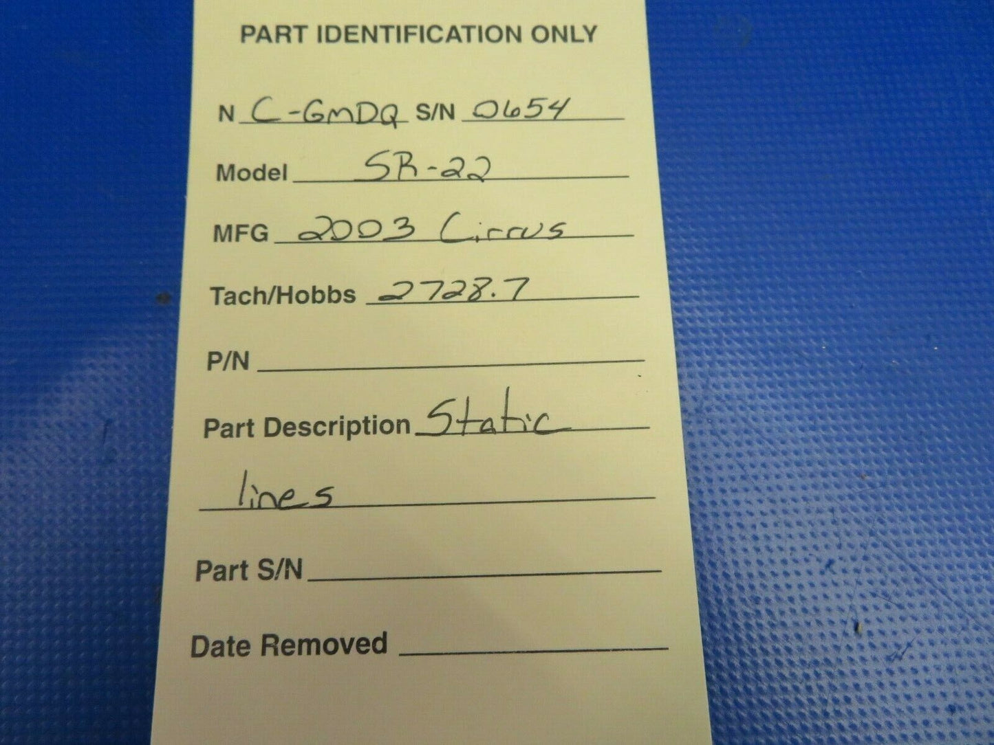 Cirrus SR-22 Pitot Static Lines, Fittings, & Switch (0520-375)
