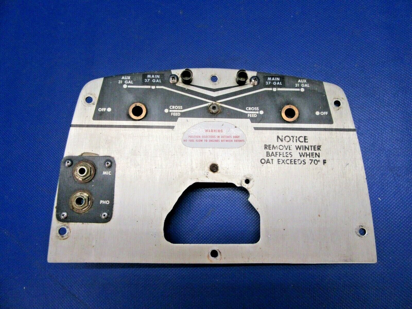Beech 95-B55 Fuel Selector Panel & Cam P/N 96-920001-17, 96-920001-3 (0621-685)