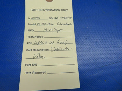 Piper PA-32-300 Cherokee Six Defroster Valve P/N 68903-00 (0720-375)
