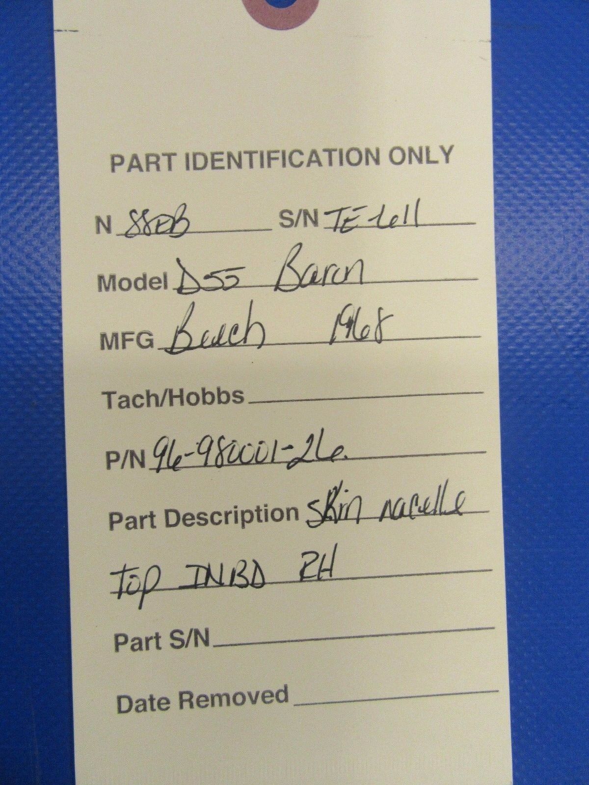 Beech D55 Skin Nacelle Top INBD RH P/N 96-980001-26 (0917-108)