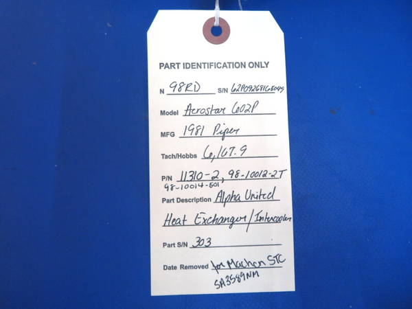 Aerostar 602P Machen Turbo Intercooler P/N 11310-2 (0123-907)