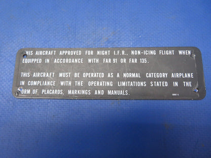 Beech 95-B55 Baron Placard P/N 58-324043-428 LOT OF 5 (0623-331)