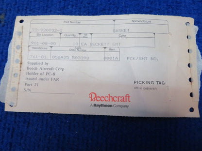 Beech Gasket-Fuel System P/N 99-920032-1 NOS (0622-452)