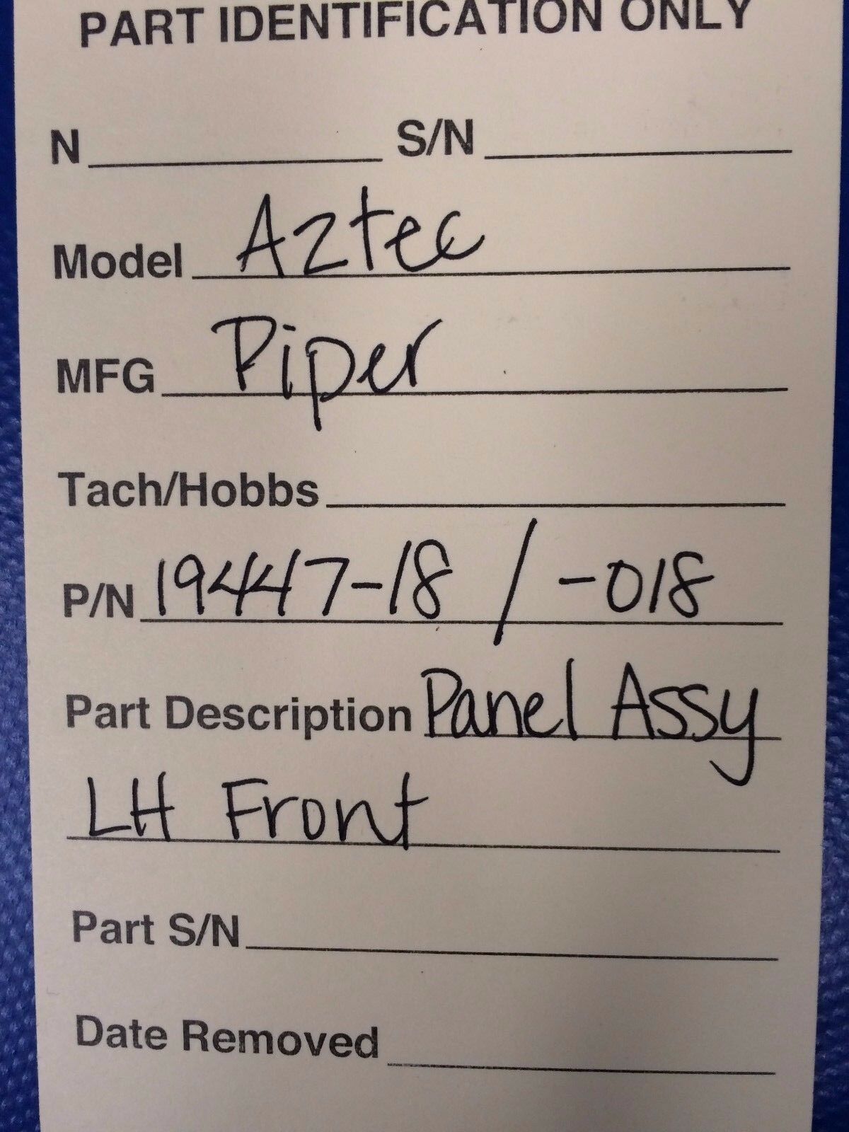 Piper Aztec Nose Panel Assy Left Front P/N 19447-18 / -018 (0117-71)