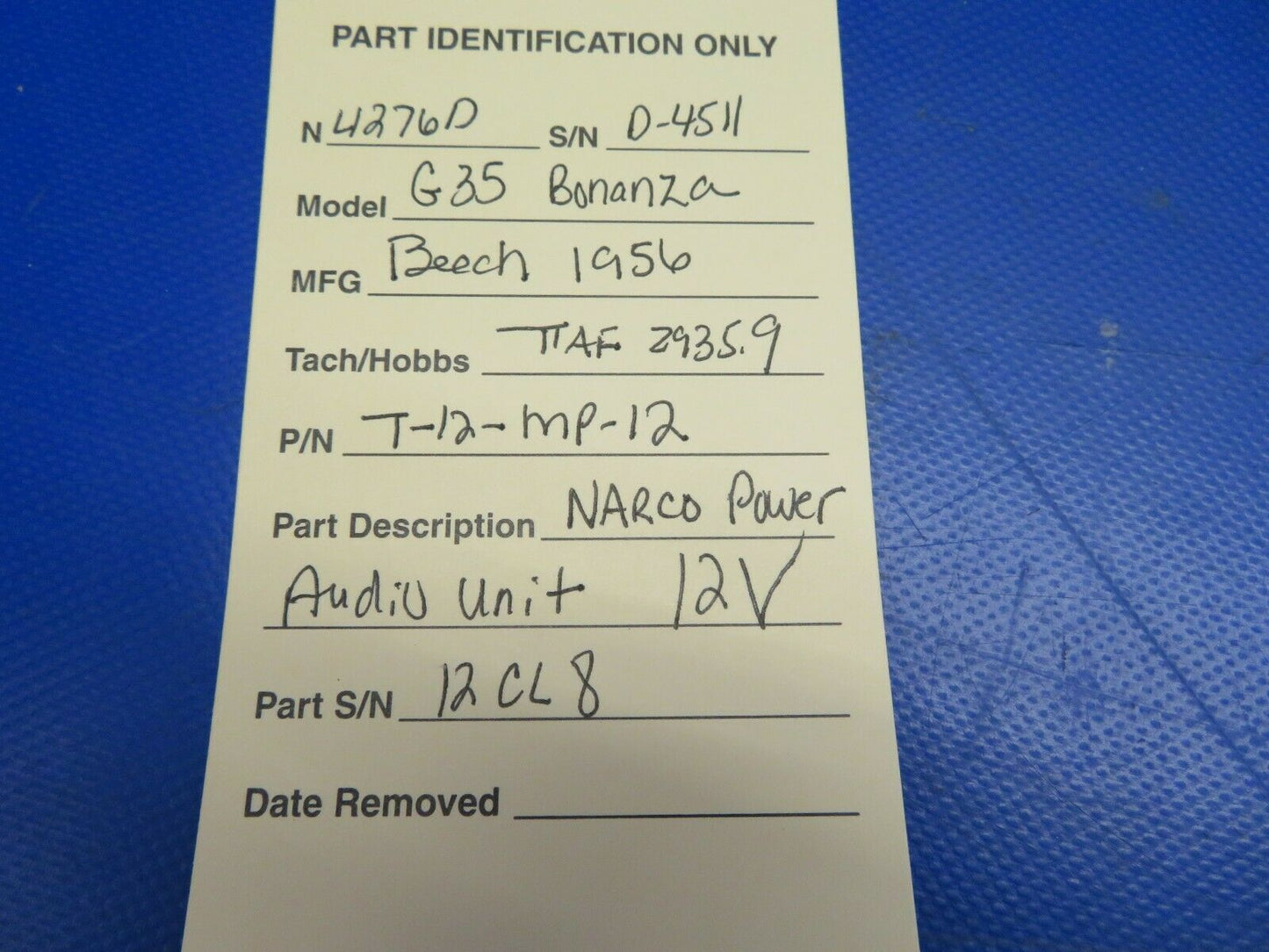 Beech G35 Bonanza Narco Power Audio Unit 12V P/N T-12-MP-12 (0620-379)