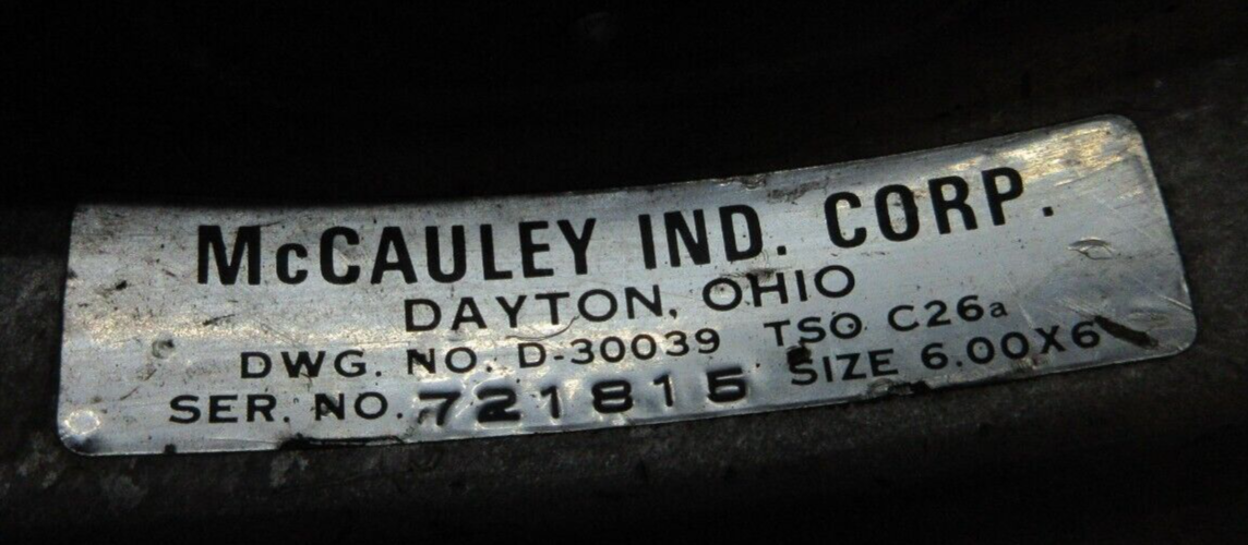 McCauley 6.00x6 Main Wheel Flange DWG# D-30039 (1023-935)