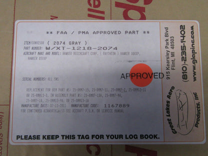 Beech 800XP, 850XP Visor Gray P/N W/XT-1218-2074 NOS (0419-425)