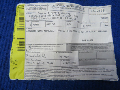 Cessna Engine Shock Mount P/N J9612-8 NOS w/ 8130 (0522-73)
