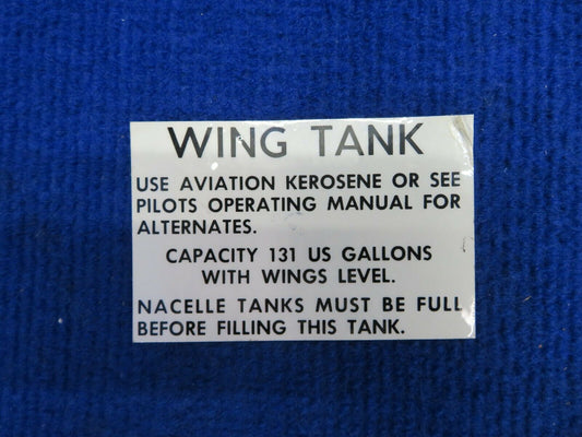 Beech Placard P/N 50-921606-5 NOS (0522-648)