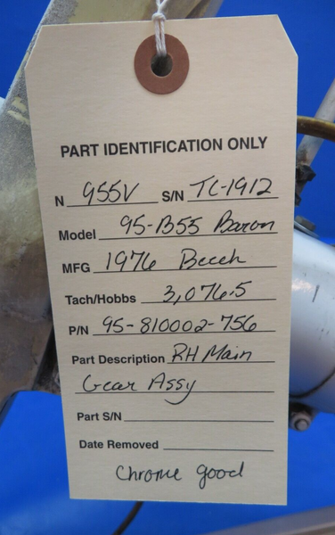 Beech 95-B55 Baron RH Main Gear Assy P/N 95-810002-756 (0623-434)