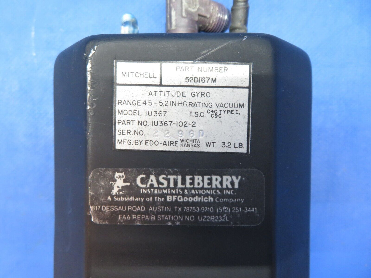 Edo-Aire Mitchell Attitude Gyro P/N IU367-102-2 CORE (0923-417)