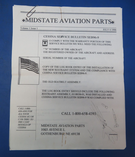 Cessna 188B Pacific Scientific Safety Harness & Inertia P/N S2141-5 (0723-652)