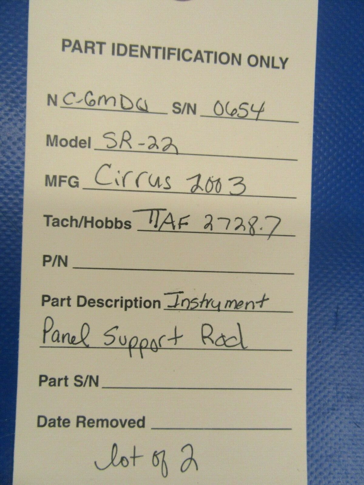 Cirrus SR22 Instrument Panel Support Rods 11991-003, 11868-003 (1019-77)