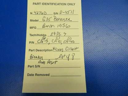 Beech Bonanza G35 Kilxon Circuit Breaker CA-5, CA-10, CA-40 LOT OF 8 (0620-489)