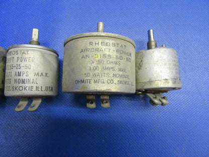 Rheostat Assorted Amps LOT OF 7 P/N AN3155, AN3155-25-50, AN3155-50-50 (0821-494