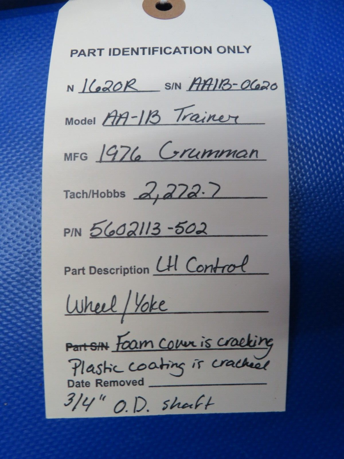 Grumman Yankee Trainer AA-1B LH Control Wheel / Yoke P/N 5602113-502 (0124-321)