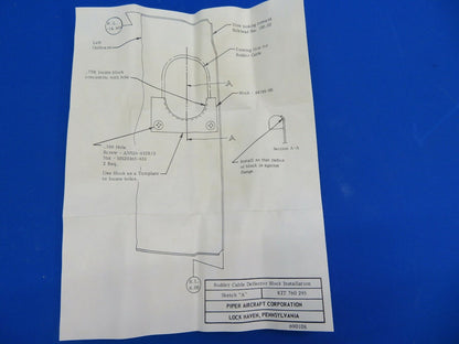 Piper Rudder Cable Deflector Block Installation P/N 760-295 NOS (0820-360)