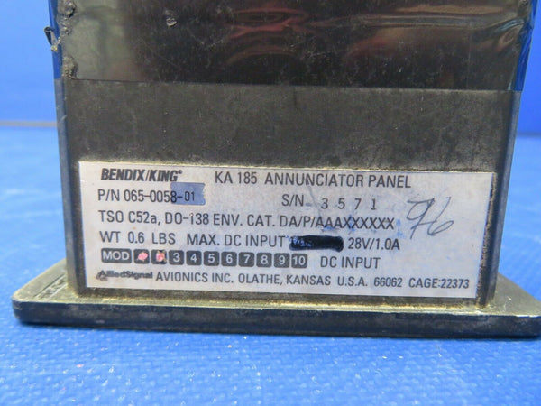 Bendix King KA185 Annunciator Panel 28V P/N 065-0058-01 (0821-839)