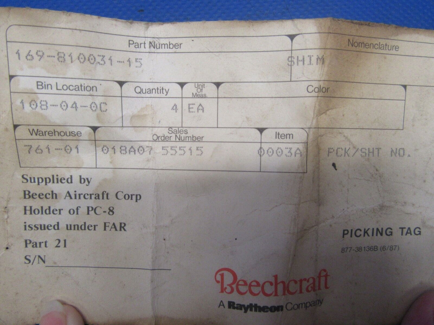 Beech Sierra Shim Main Gear P/N 169-810031-15 LOT OF 4 NOS (1218-235)