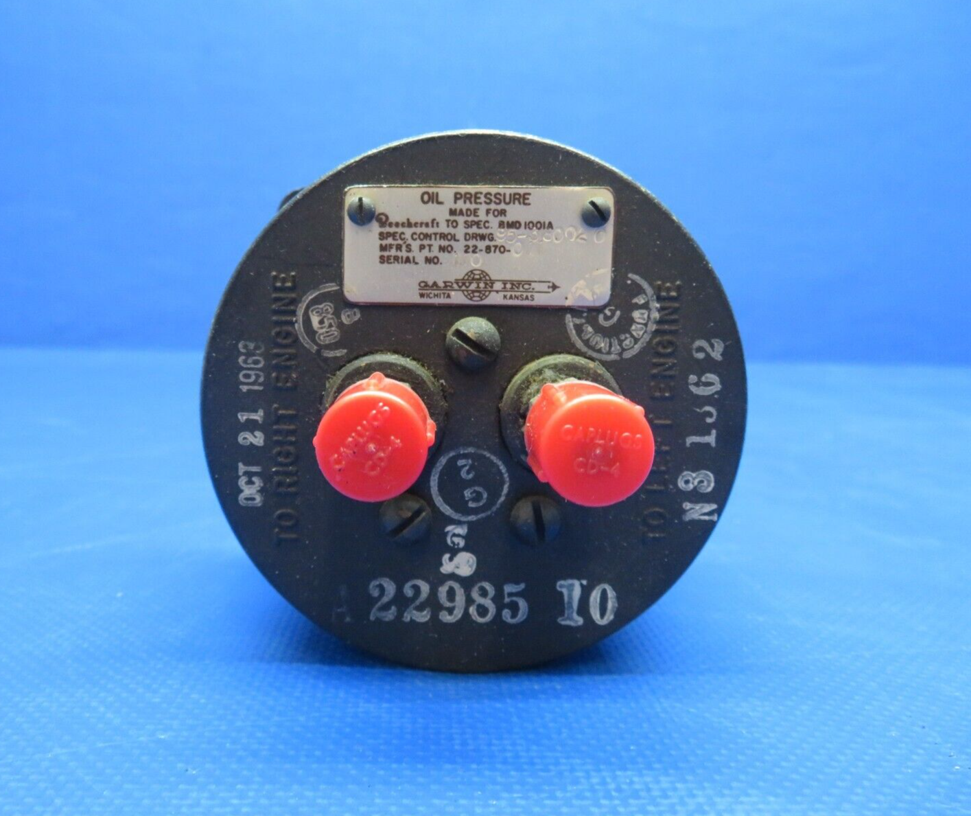 Beech D95A Garwin Oil Pressure Gauge P/N 22-870-011 WARRANTY (0324-1705)