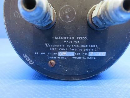 Beech D95A Garwin Manifold Pressure Gauge P/N 22-260-028 WARRANTY (0324-1703)