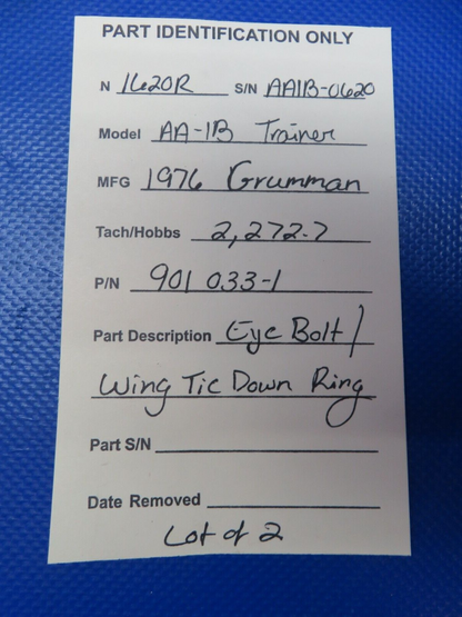 Grumman Trainer AA-1B Eye Bolt Wing Tie Down Ring 901033-1 LOT OF 2 (0124-337)