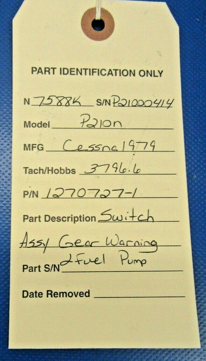Cessna P210N / 210 Switch Assy Gear Warning & Fuel Pump 1270727-1 (0919-304)