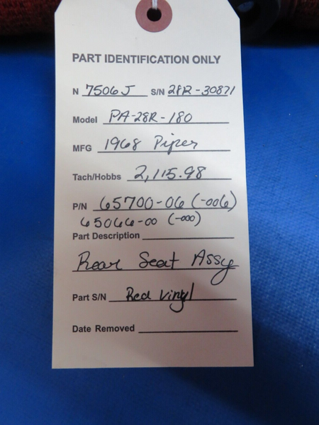 Piper PA-28R-180 Rear Seat Assy Red Vinyl P/N 65700-06 (1123-399)