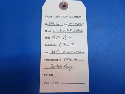 Piper PA-28-201T Dakota Pressure Switch Assy P/N 587-956, 79038-00 (1222-711)