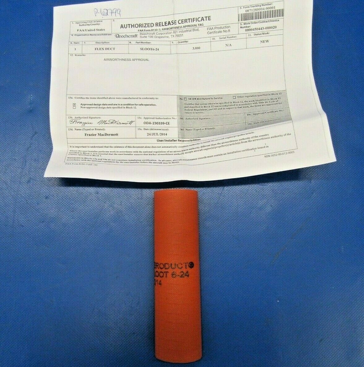 Beech 400 Aeroduct Flex Duct Hose P/N SLOOT6-24 6" NOS (0419-273)