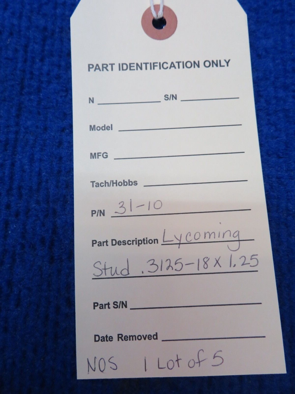 Lycoming Stud .3125 -18 x 1.25 P/N 31-10 LOT OF 5 NOS (0722-22)