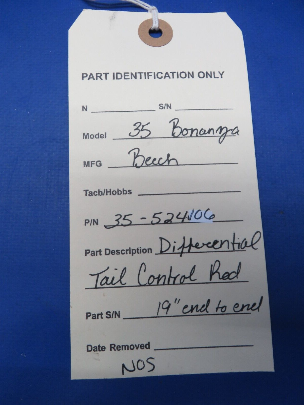 Beech 35 Bonanza Differential Tail Control Rod 19" P/N 35-524106 NOS (0923-701)